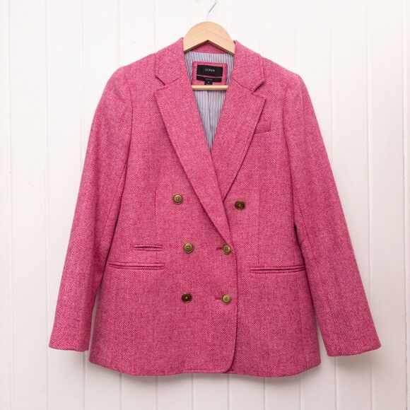 J. Crew Bristol Blazer in Pink English Wool Herringbone Size 4 - Picture 2 of 12